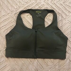 tek gear Women's Front Zip Racerback Sports Bra - Olive Green